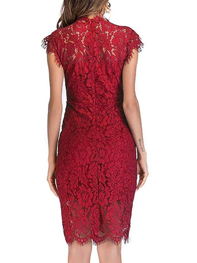 Womens Party Dress Lace Dress Bodycon Midi Dress Wine Red Dark Blue