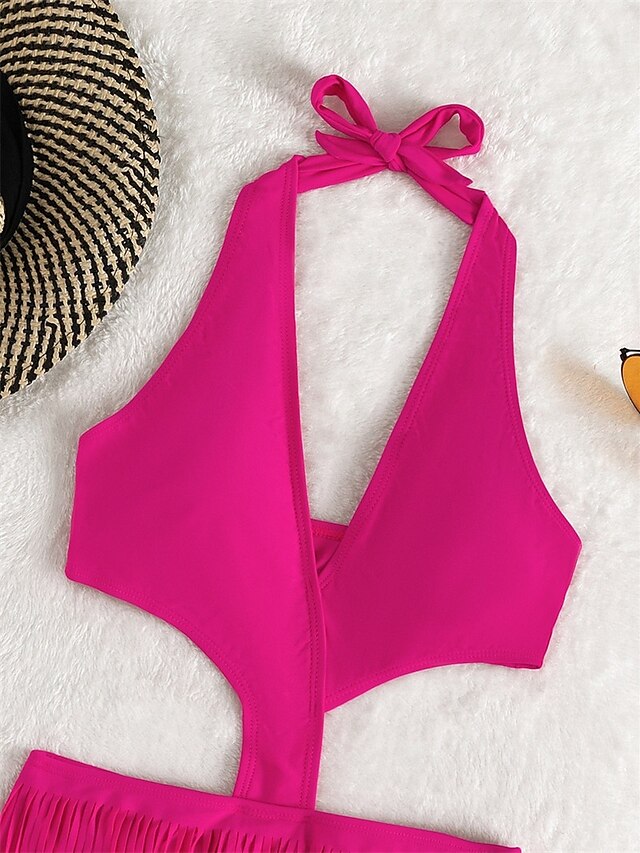 Womens Clothing Womens Swimwear | Womens Swimwear One Piece Monokini Bathing Suits Normal Swimsuit Tassel Open Back Cut Out High