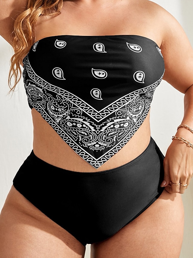 Womens Clothing Womens Swimwear | Womens Swimwear Bikini 2 Piece Plus Size Swimsuit 2 Piece Open Back Printing High Waisted Prin