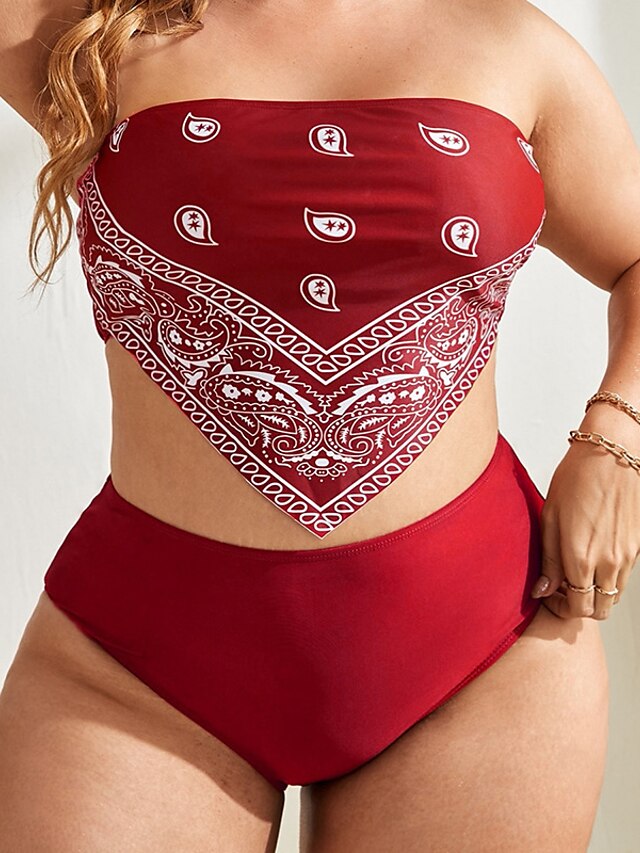 Womens Clothing Womens Swimwear | Womens Swimwear Bikini 2 Piece Plus Size Swimsuit 2 Piece Open Back Printing High Waisted Prin