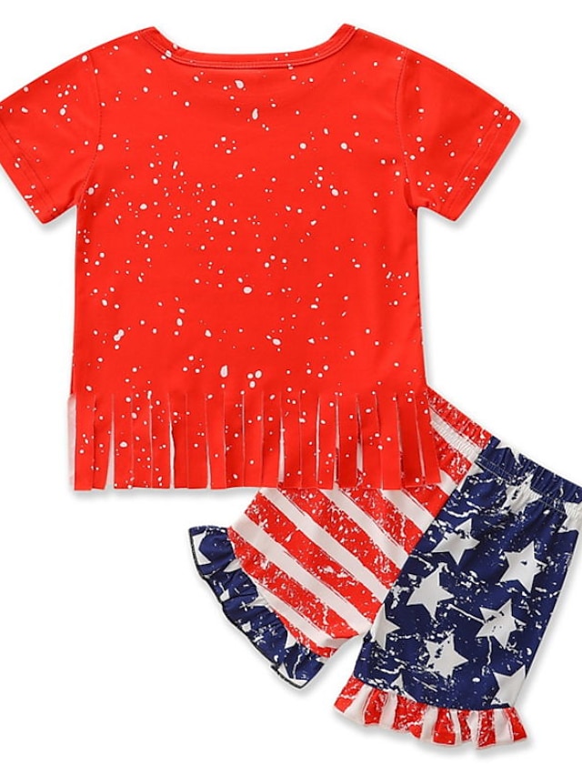 Baby & Kids Girls Clothing | Kids Girls American Independence Day T-shirt & Shorts Clothing Set 2 Pieces Short Sleeve Red Flag P