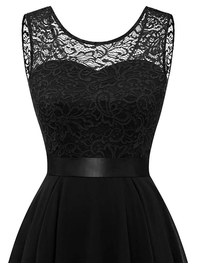 Womens Clothing Plus Size Collection | Womens Plus Size A Line Dress Solid Color V Neck Lace Sleeveless Spring Summer Work Knee 