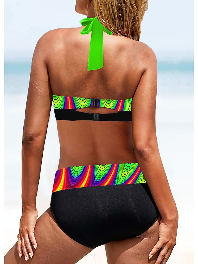 Womens Clothing Womens Swimwear | Womens Swimwear Bikini 2 Piece Plus Size Swimsuit 2 Piece Open Back Printing High Waisted Stri