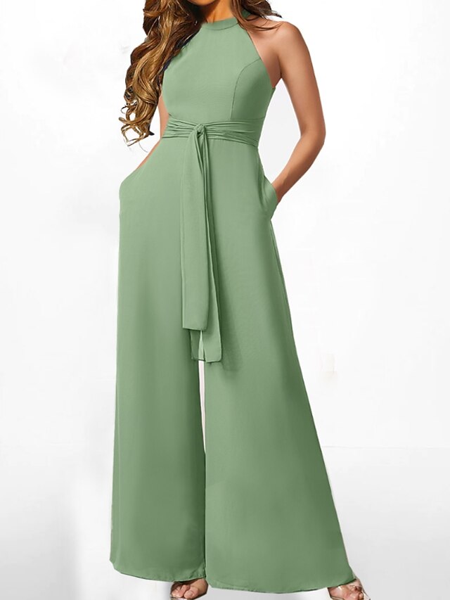 Dames Jumpsuit Veters Effen Kleur Strakke ronde hals Elegant Dagelijks