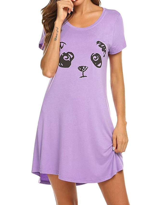 Womens Clothing Womens Sleep & Lounge | Womens Pajamas Nightgown Cartoon Panda Comfort Home Daily Cotton Blend Crew Neck Short S