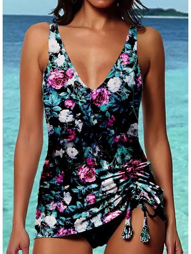 Women's Swimwear Tankini 2 Piece Normal Swimsuit High Waisted Floral ...