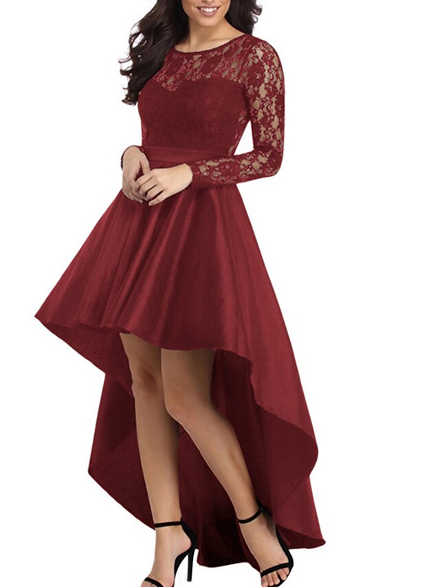 Womens Clothing Womens Dresses | Womens A Line Dress Maxi long Dress Red Long Sleeve Pure Color Lace Plus High Low Spring Summer