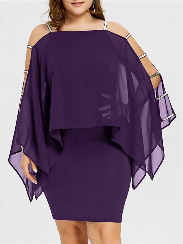 Womens Clothing Plus Size Collection | Womens Plus Size Sheath Dress Solid Color Off Shoulder Long Sleeve Spring Summer Sexy Sho