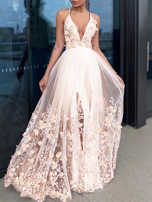  a-line aftonklänning festklänning blommig klänning hemkomst bröllop gäst golvlängd kortärmad v-ringad tyll med draperingar 2024
