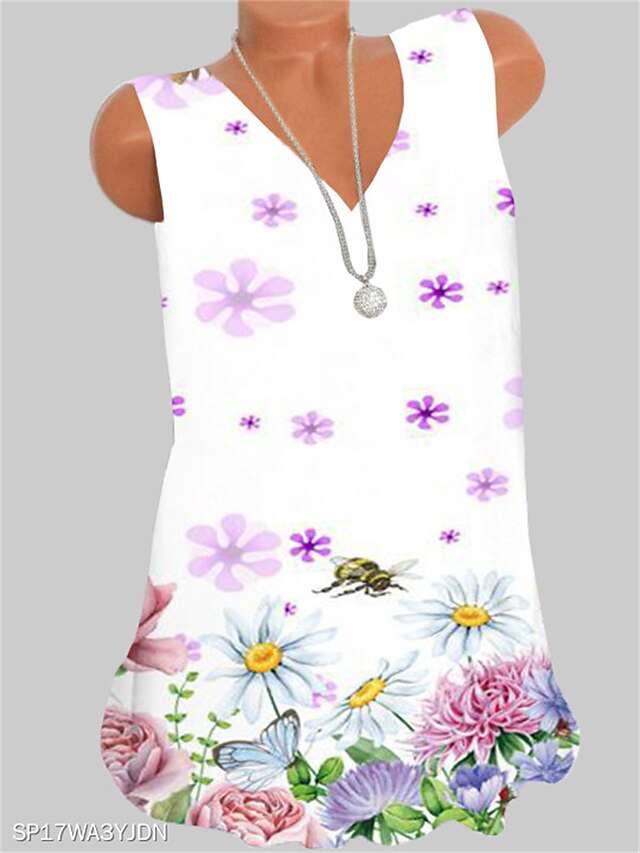 Womens Clothing Womens Tops | Womens Daily Holiday Weekend Floral Tank Top Camis Floral Sleeveless Print V Neck Casual Streetwea