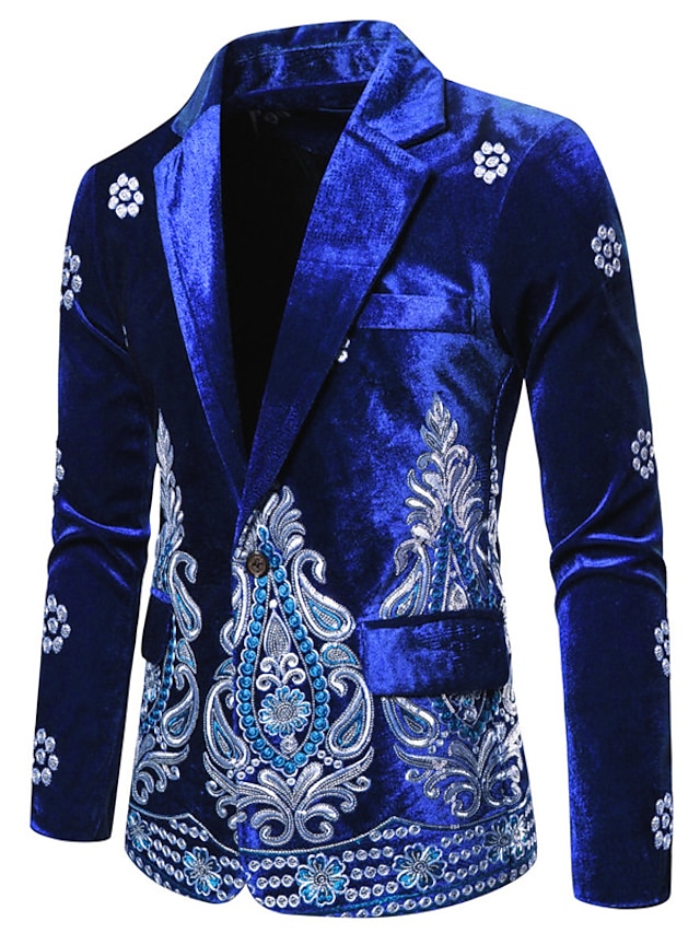  Men's Velvet Sequins Paisley Blazer Fall Wedding Blazer Party Casual Sparkly Blazer Jacket Silm Fit Print Black Wine Royal Blue 2024