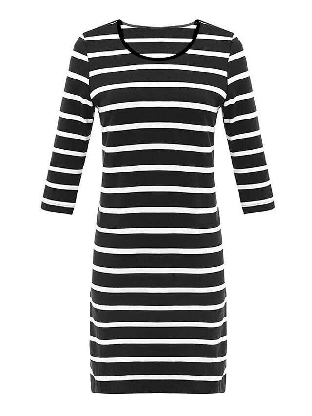 Womens Clothing Womens Dresses | Womens T Shirt Dress Tee Dress Short Mini Dress White Black 3/4 Length Sleeve Striped Ruched Sp