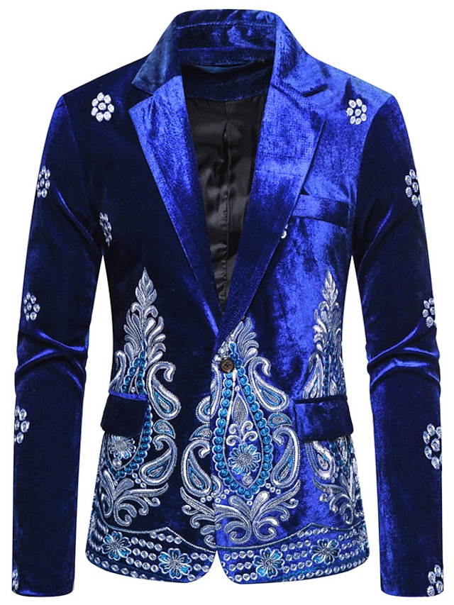 Men's Velvet Sequins Paisley Blazer Fall Wedding Blazer Party Casual ...