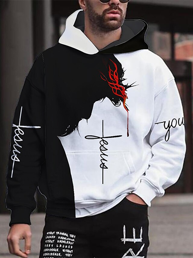 Mens Clothing Mens Hoodies & Sweatshirts | Mens Pullover Hoodie Sweatshirt Graphic Color Block Animal Print Hooded Sports & Outd