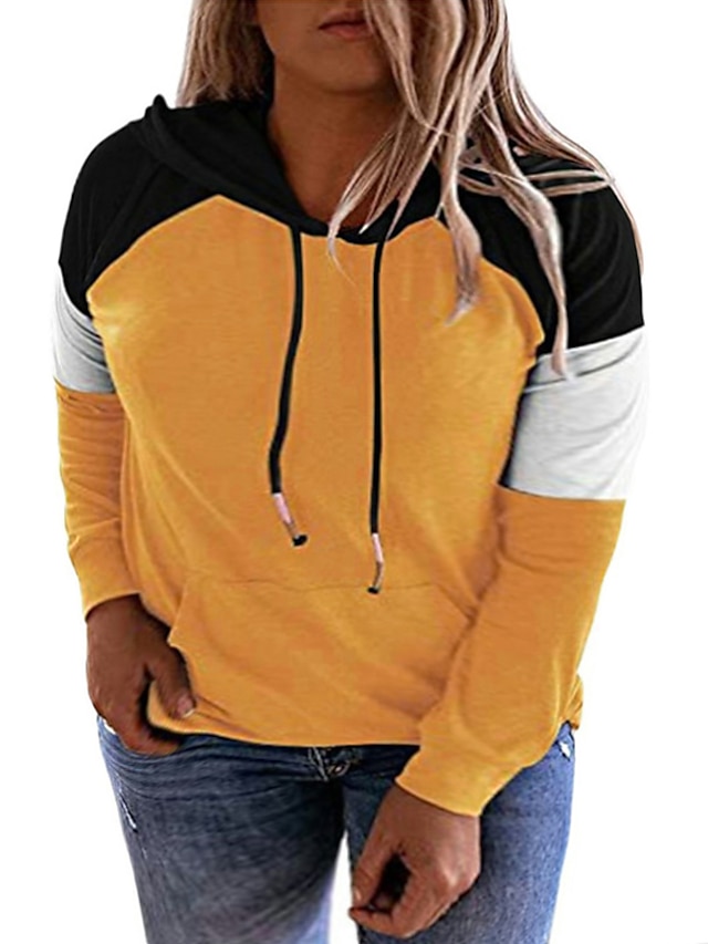 Womens Clothing Plus Size Collection | Womens Plus Size Tops Hoodie Sweatshirt Color Block Pocket Patchwork Long Sleeve V Neck S