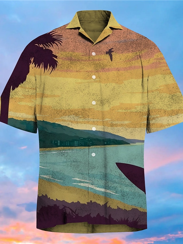  Men's Shirt Print Scenery Turndown Street Casual Button-Down Print Short Sleeve Tops Casual Fashion Designer Hawaiian Khaki