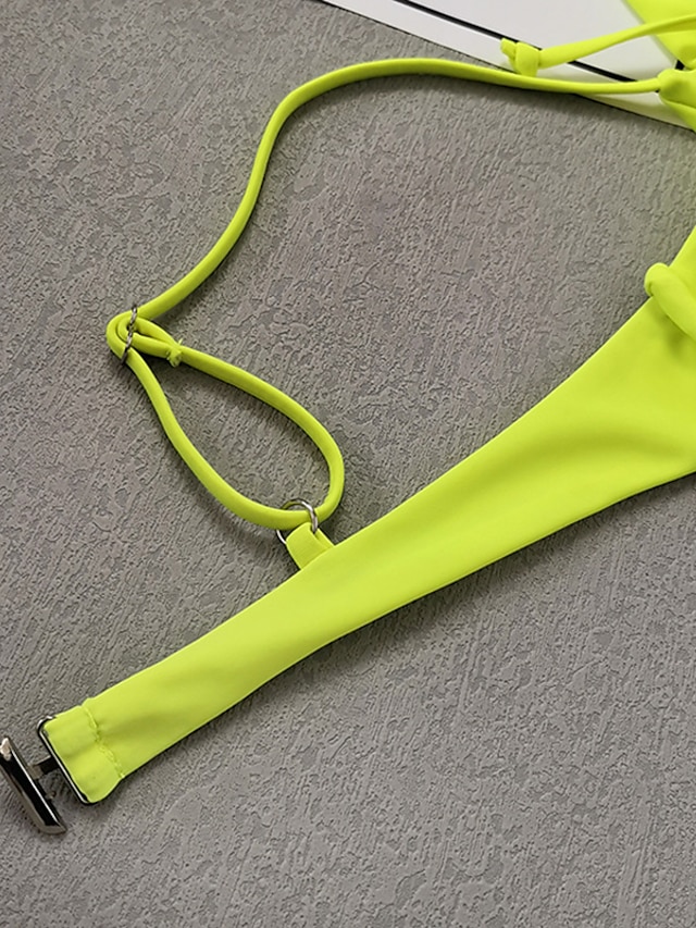 Womens Clothing Womens Swimwear | Womens Swimwear Bikini 2 Piece Normal Swimsuit 2 in 1 Open Back Pure Color Yellow Strap Bathin