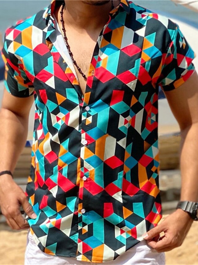  Men's Summer Hawaiian Shirt Shirt Lattice Turndown Street Casual Button-Down Print Tops Designer Casual Fashion Breathable Rainbow