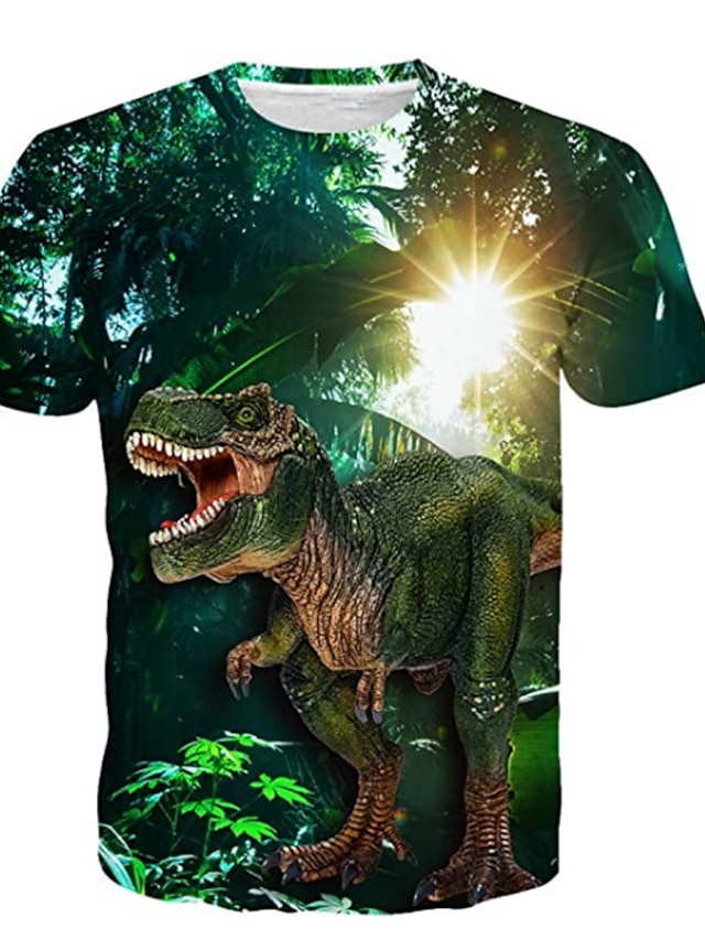  Kids Boys' T shirt Short Sleeve Dinosaur 3D Print Animal Print Gray Green Navy Black gray Children Tops Summer Active Daily Wear Regular Fit 4-12 Years