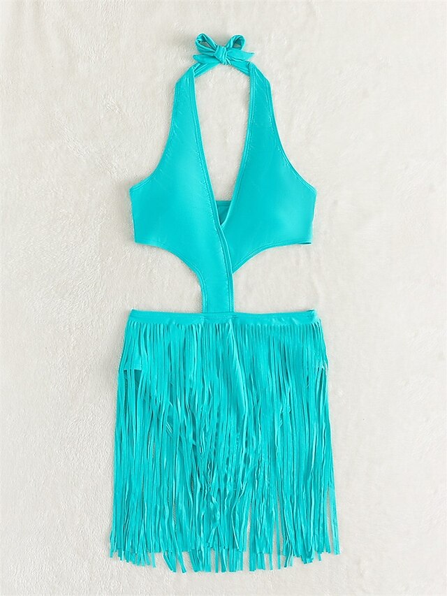 Womens Clothing Womens Swimwear | Womens Swimwear One Piece Monokini Bathing Suits Normal Swimsuit Tassel Open Back Cut Out High