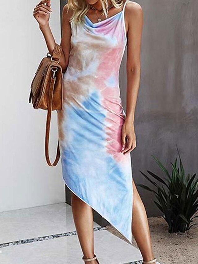 Womens Clothing Womens Dresses | Womens A Line Dress Midi Dress Gray Pink Orange Sleeveless Tie Dye Backless Split Print Spring 