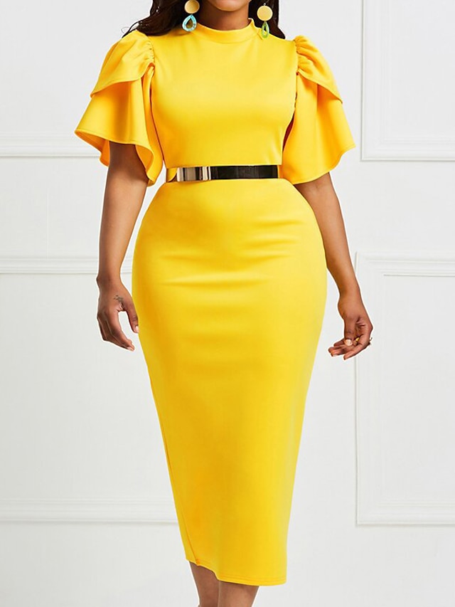 Womens Clothing Plus Size Collection | Womens Plus Size A Line Dress Solid Color Round Neck Short Sleeve Spring Summer Prom Dres