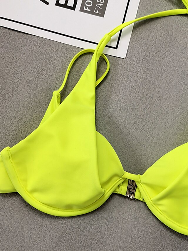 Womens Clothing Womens Swimwear | Womens Swimwear Bikini 2 Piece Normal Swimsuit 2 in 1 Open Back Pure Color Yellow Strap Bathin