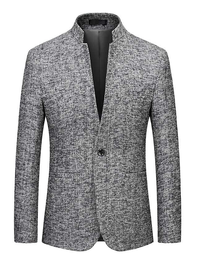 Men's Business Blazer Regular Regular Fit Solid Color Light Grey 2023 ...