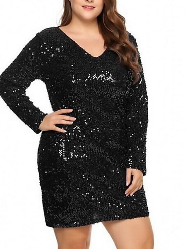  Women's Plus Size Party Dress Solid Color V Neck Long Sleeve Winter Fall Casual Sexy Mini Dress Dress / Casual Dress