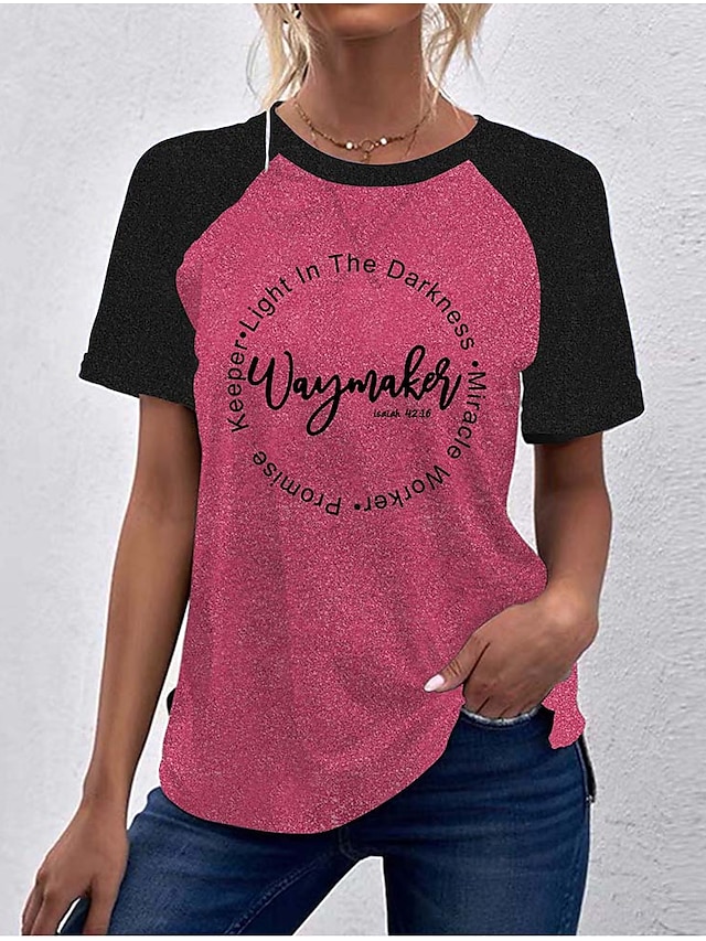 Womens Clothing Womens Tops | Womens Casual Weekend Painting T shirt Tee Color Block Text Short Sleeve Print Round Neck Basic To