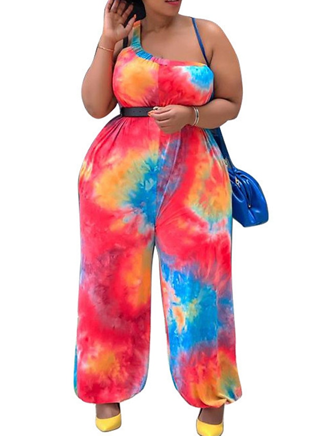 Womens Clothing Plus Size Collection | Womens Plus Size Jumpsuit Print Tie Dye Streetwear Casual Daily High Full Length Spring S