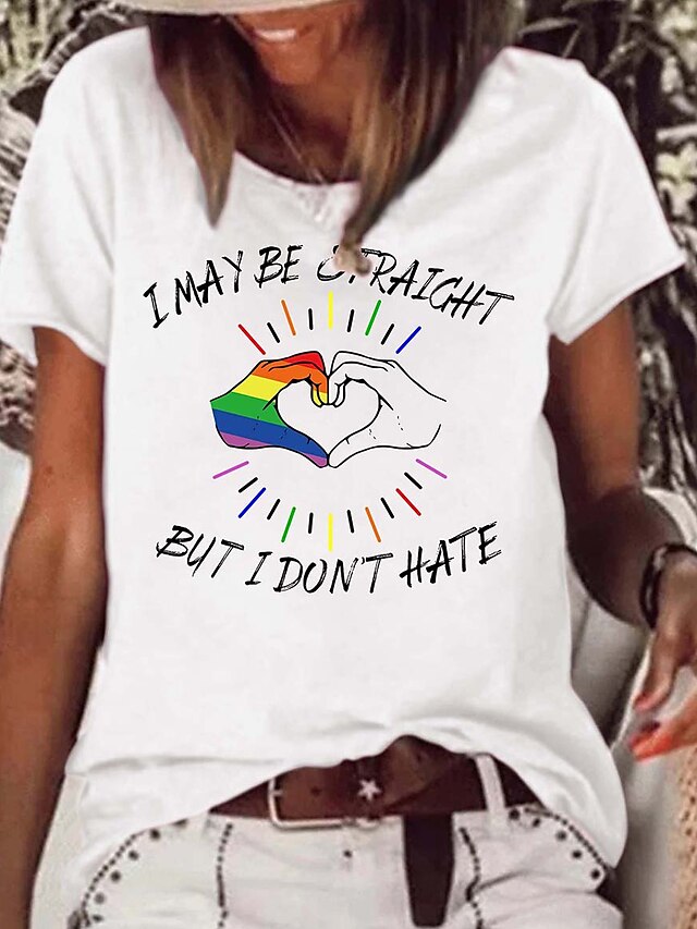 Womens Clothing Womens Tops | Womens Rainbow Graphic Patterned Text Casual Weekend LGBT Pride Painting T shirt Tee Short Sleeve 