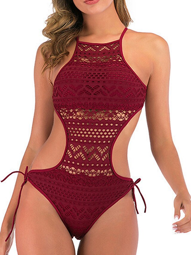 Womens Clothing Womens Swimwear | Womens Swimwear One Piece Monokini Bathing Suits Normal Swimsuit Tummy Control Open Back Lace 