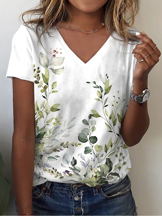 Women's T shirt Tee Floral Print Casual Holiday Weekend Basic Short ...