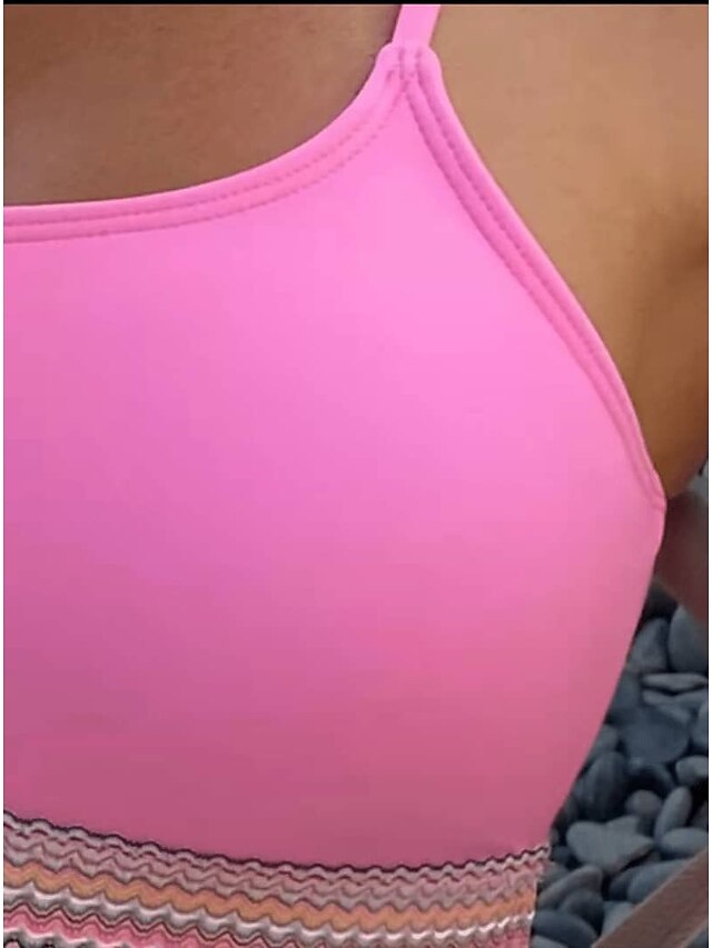 Womens Clothing Womens Swimwear | Womens Swimwear Bikini 2 Piece Normal Swimsuit Slim Plain Multi Color Rosy Pink Camisole Strap