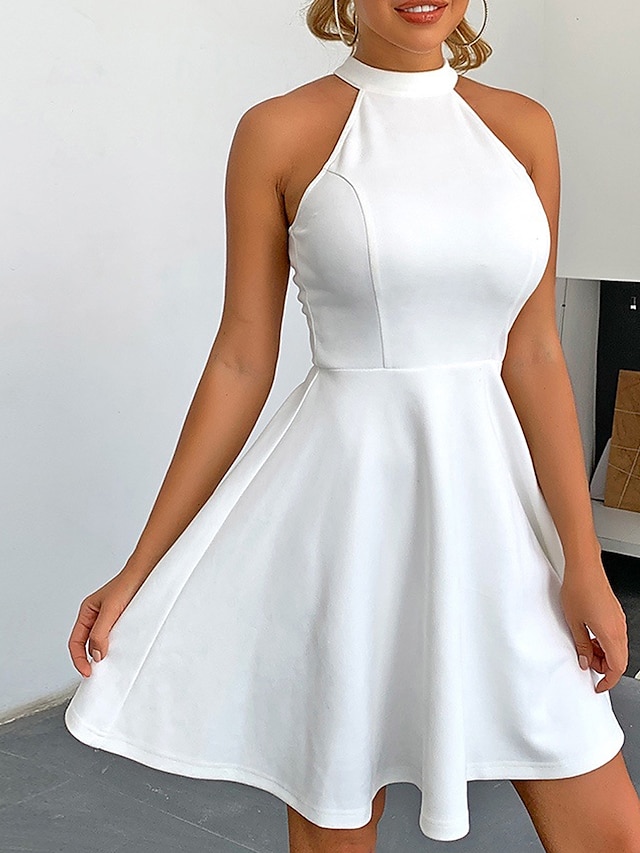 Womens Clothing Womens Dresses | Womens A Line Dress Short Mini Dress White Black Sleeveless Pure Color Cold Shoulder Spring Sum