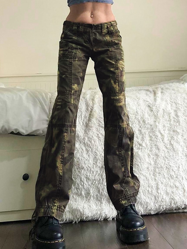 Womens Clothing Womens Bottoms | Womens Fashion Cargo Pants Tactical Cargo Side Pockets Print Full Length Pants Casual Weekend M