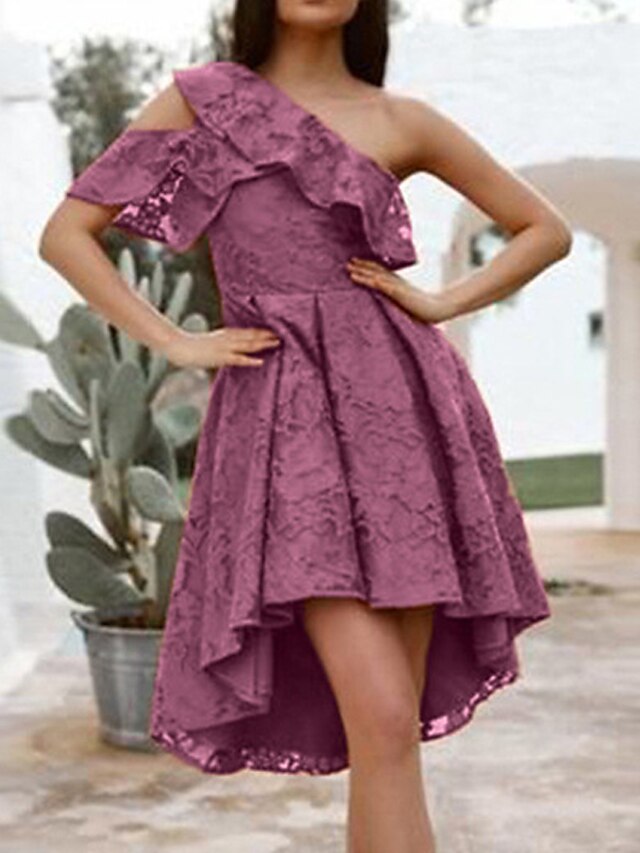 Womens Clothing Womens Dresses | Womens A Line Dress Short Mini Dress White Pink Wine Short Sleeve Pure Color Ruffle Lace Plus H
