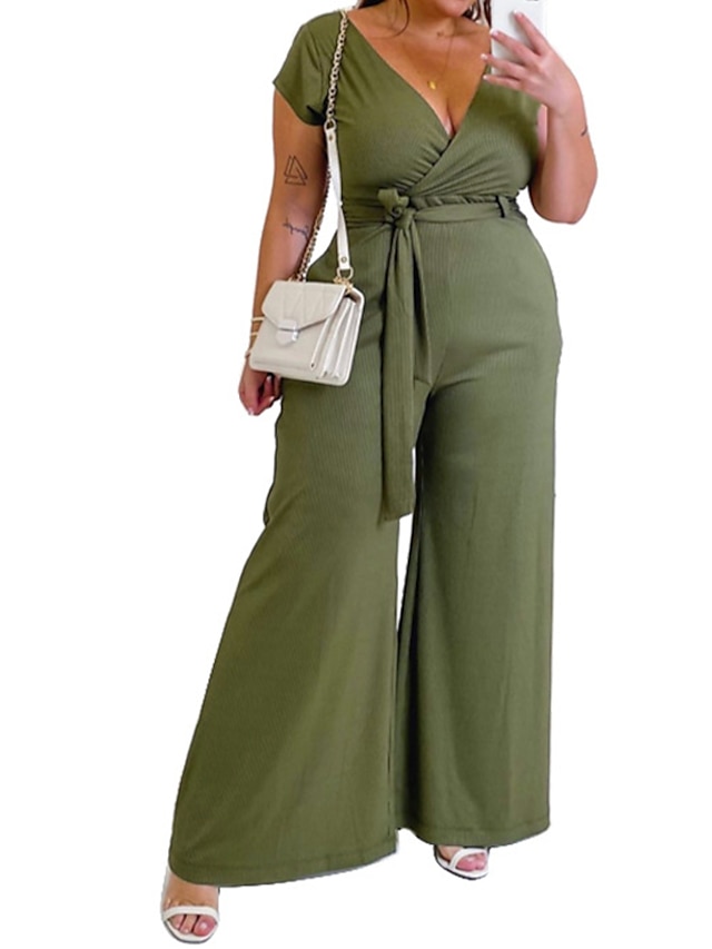 Womens Clothing Plus Size Collection | Womens Plus Size Jumpsuit Pocket Solid Color Casual Streetwear Casual Daily Natural Full 