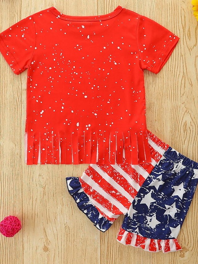 Baby & Kids Girls Clothing | Kids Girls American Independence Day T-shirt & Shorts Clothing Set 2 Pieces Short Sleeve Red Flag P