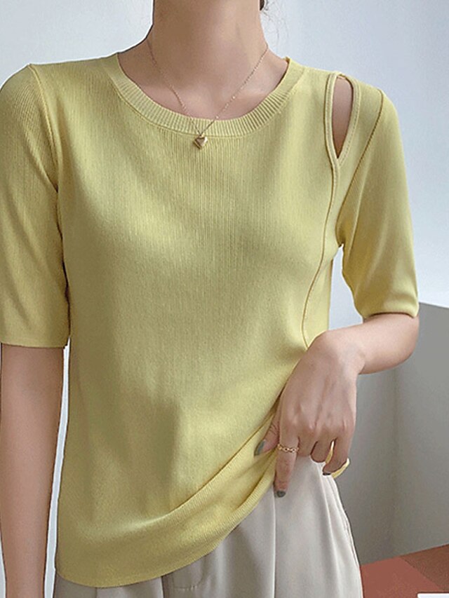 Womens Clothing Sweaters & Cardigans | Womens Pullover Sweater Jumper Knit Knitted Hole Pure Color Crew Neck Stylish Casual Dail