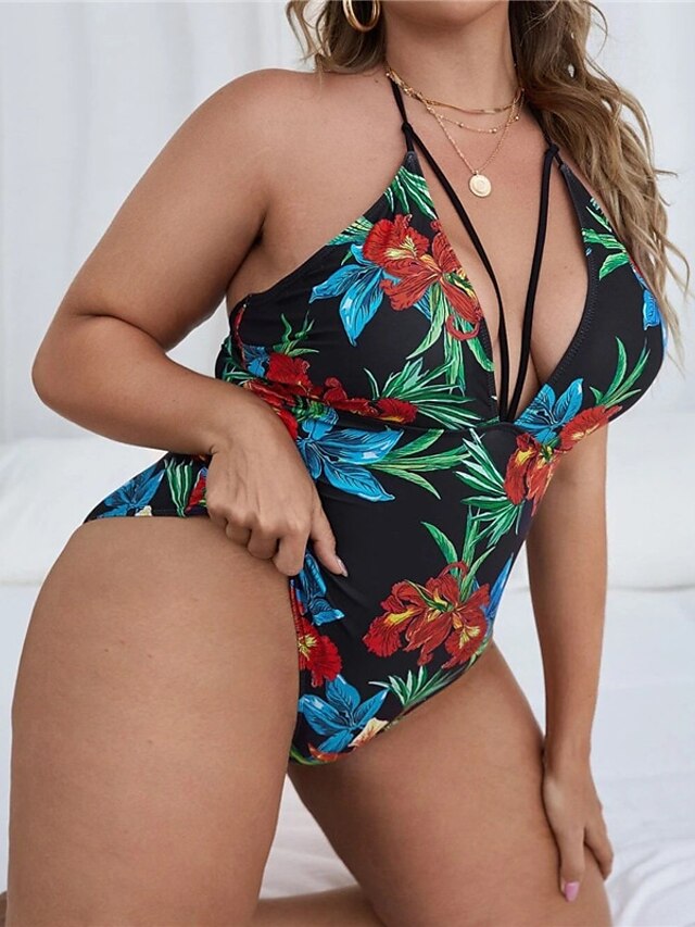 Womens Clothing Womens Swimwear | Womens Swimwear One Piece Monokini Bathing Suits Plus Size Swimsuit Open Back Printing High Wa