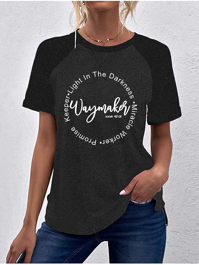 Womens Clothing Womens Tops | Womens Casual Weekend Painting T shirt Tee Color Block Text Short Sleeve Print Round Neck Basic To