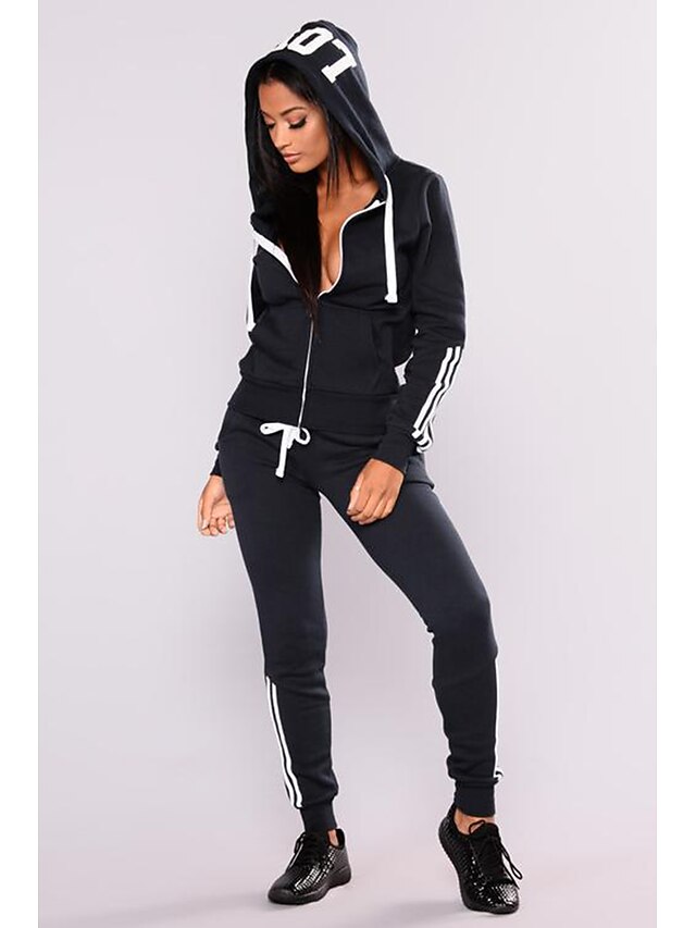 Womens Clothing Womens Tops | Womens Basic Streetwear Striped Letter Casual Leisure Sports Two Piece Set Sweatshirt Tracksuit Pa