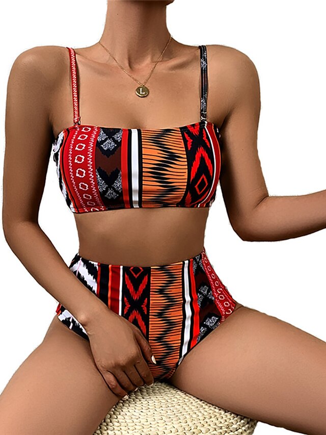 Womens Clothing Womens Swimwear | Womens Swimwear Bikini 2 Piece Normal Swimsuit Open Back Printing High Waisted Geometric Black