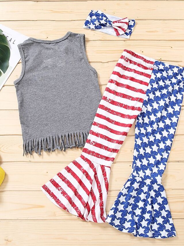 Baby & Kids Girls Clothing | Kids Girls American Independence Day Clothing Set 3 Pieces Sleeveless Grey Stripe Flag Patchwork Pr