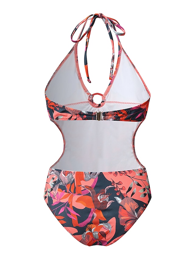 Womens Clothing Womens Swimwear | Womens Swimwear One Piece Monokini Bathing Suits Normal Swimsuit Halter Cut Out Slim Floral Re