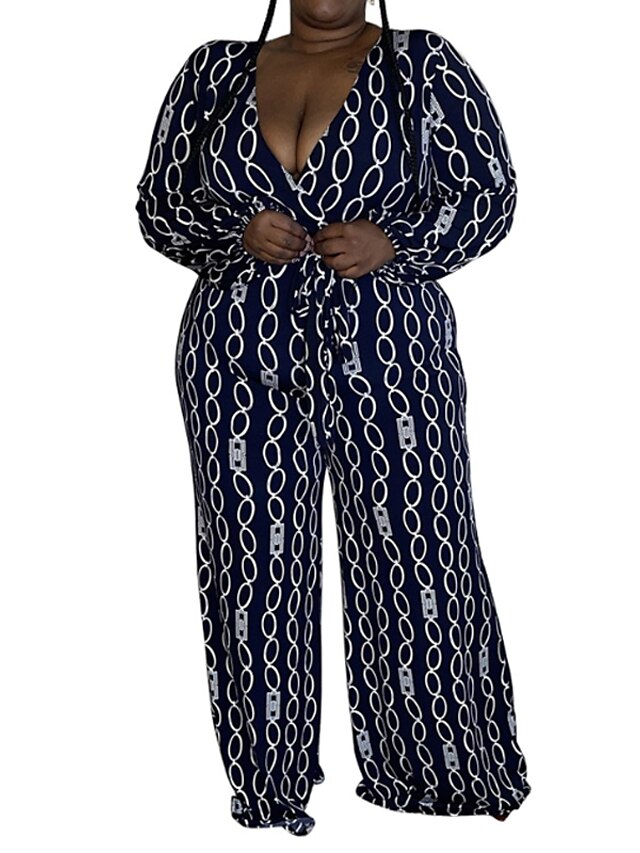 Womens Clothing Plus Size Collection | Womens Plus Size Pants Jumpsuit Geometric Pattern Casual Streetwear Casual Daily Natural 