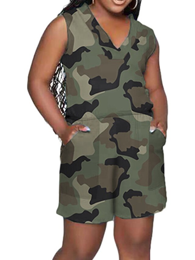 Womens Clothing Womens Jumpsuits & Rompers | Womens Romper Pocket Print Camo / Camouflage V Neck Casual Street Daily Regular Fit