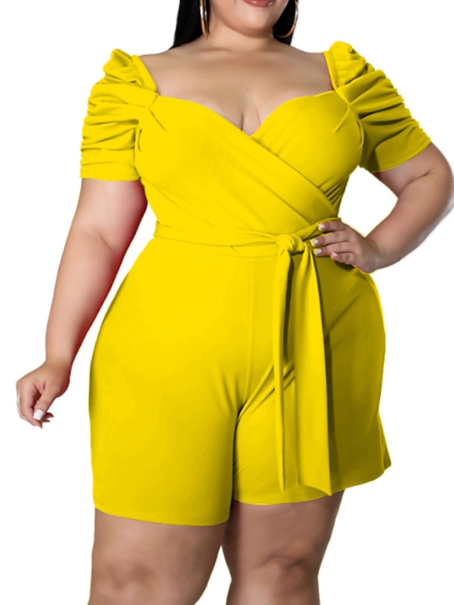 Womens Clothing Plus Size Collection | Womens Plus Size Jumpsuit Pleated Solid Color Casual Streetwear Daily Back to School Natu